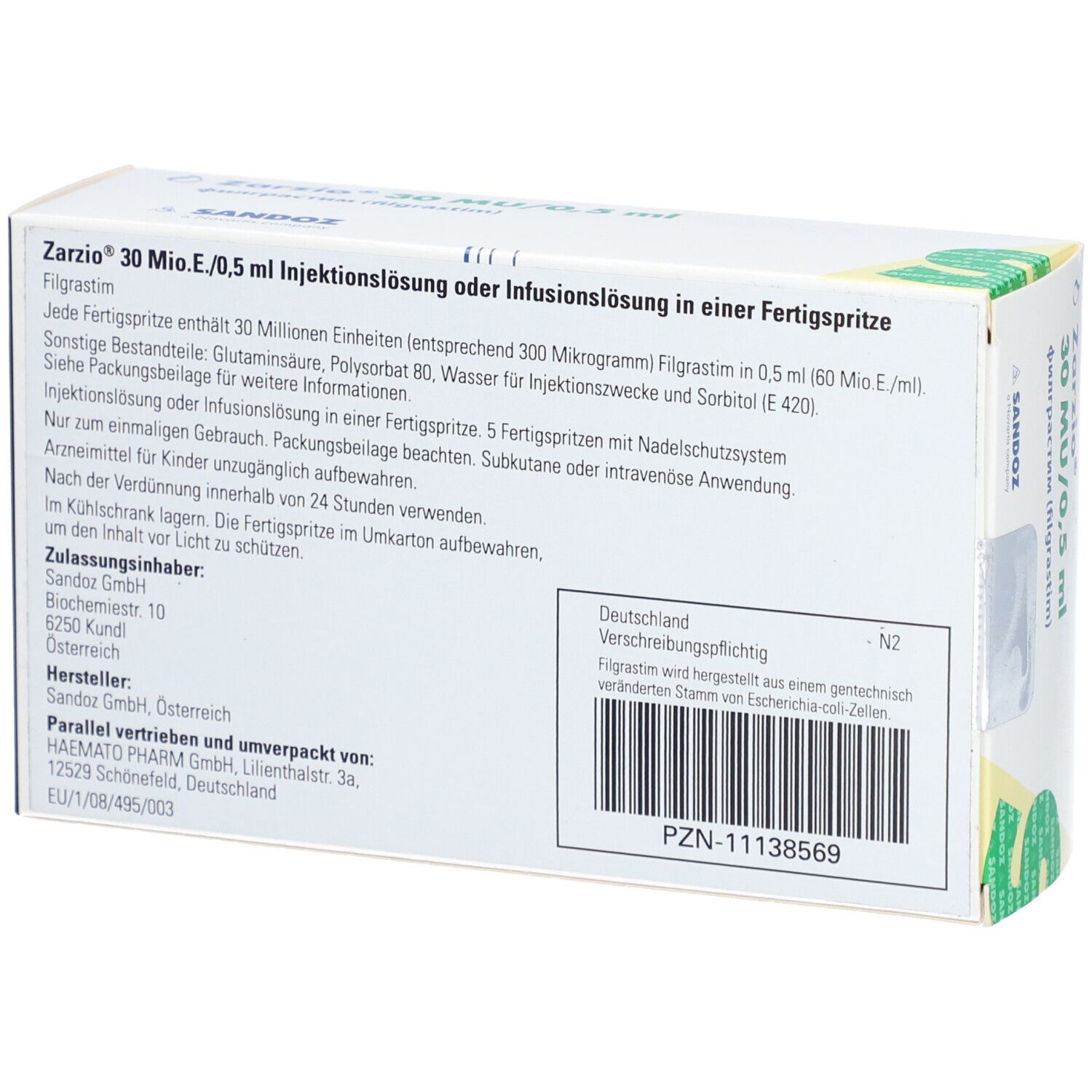 ZARZIO 30 Mio.E./0,5 ml Inj./Inf.-Lsg.i.e.Fert.-S.