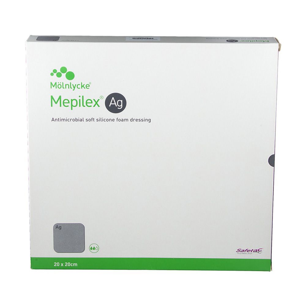 Mölnlycke Mepilex Ag Verband, 20 x 20 cm, antimikrobieller Schaumverband.
