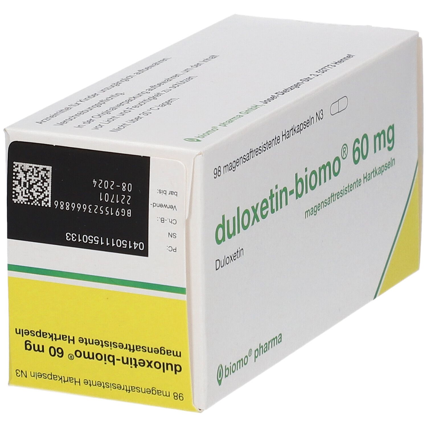 DULOXETIN-biomo 60 mg magensaftresist.Hartkapseln 28 St Magensaftresistente Hartkapseln