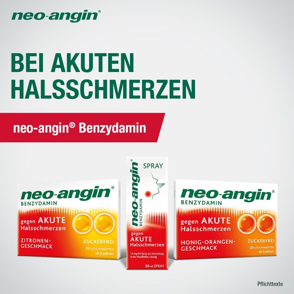 neo-angin Benzydamin gegen akute Halsschmerzen - Zitronengeschmack - zuckerfrei