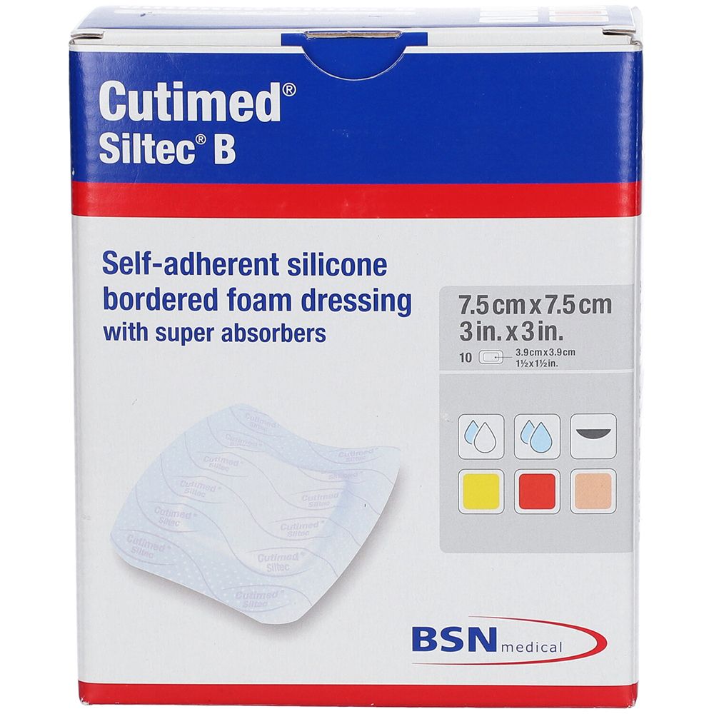Cutimed Siltec B Schaumverb.7,5x7,5 cm m.Haftr. 10 St Kompressen