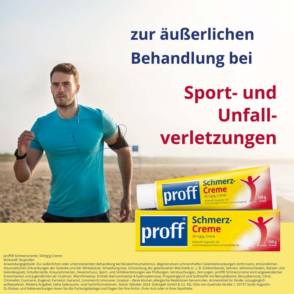 Werbebild mit Mann. Aufschrift: "zur äußerlichen Behandlung bei Sport- und Unfallverletzungen". Produktabbildung.