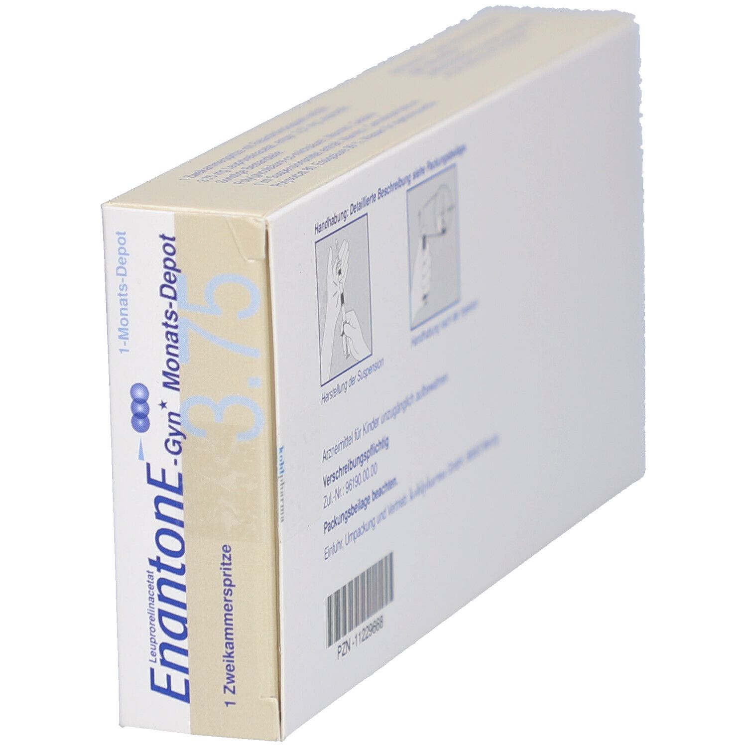 Produktverpackung mit Anweisungen und Barcode. Zeigt den Produktnamen und die Dosierung.