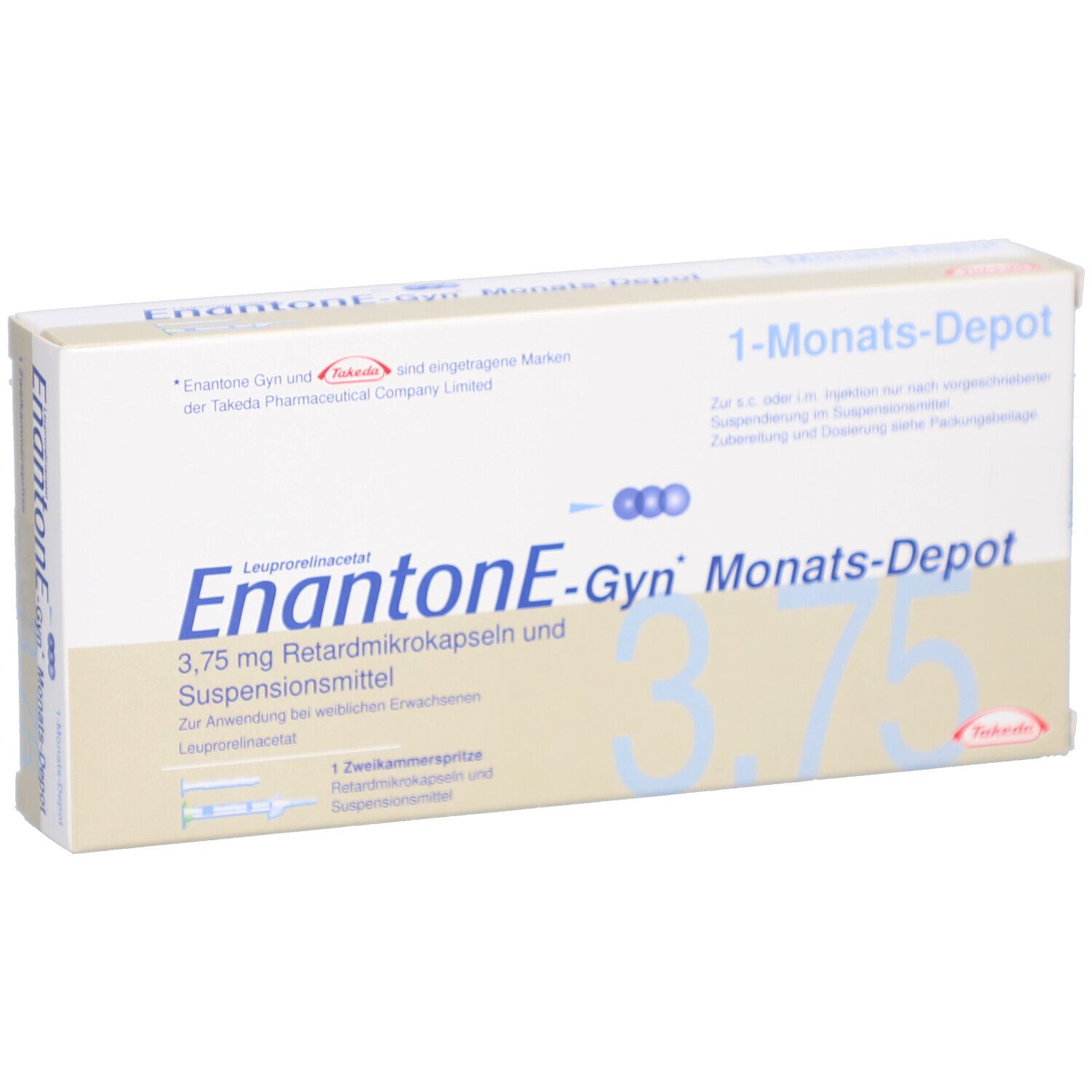 Weiße Produktverpackung mit blauer und grüner Schrift. Enthält den Namen und die Dosierung des Produkts.