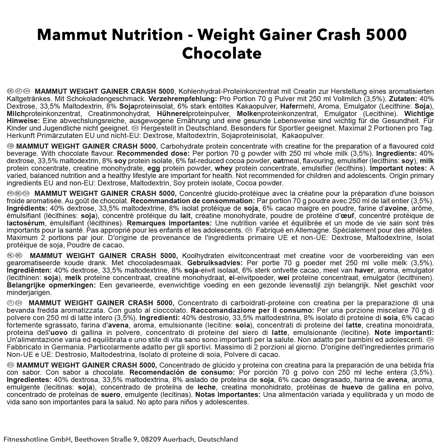 Mammut Weight Gainer Crash 5000, Schoko