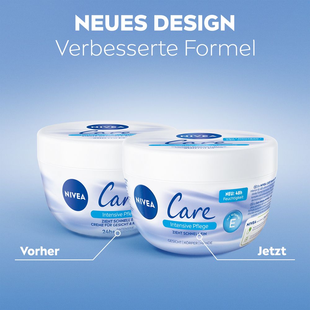 Vergleich NIVEA Care Intensive Pflege: Vorheriges und neues Design des Tiegels.