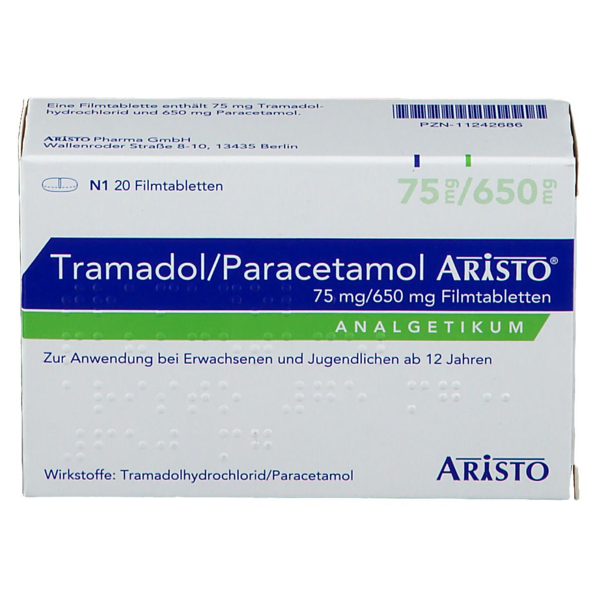 Tramadol/Paracetamol Aristo® 75 Mg/650 Mg 20 St Mit Dem E-Rezept Kaufen ...