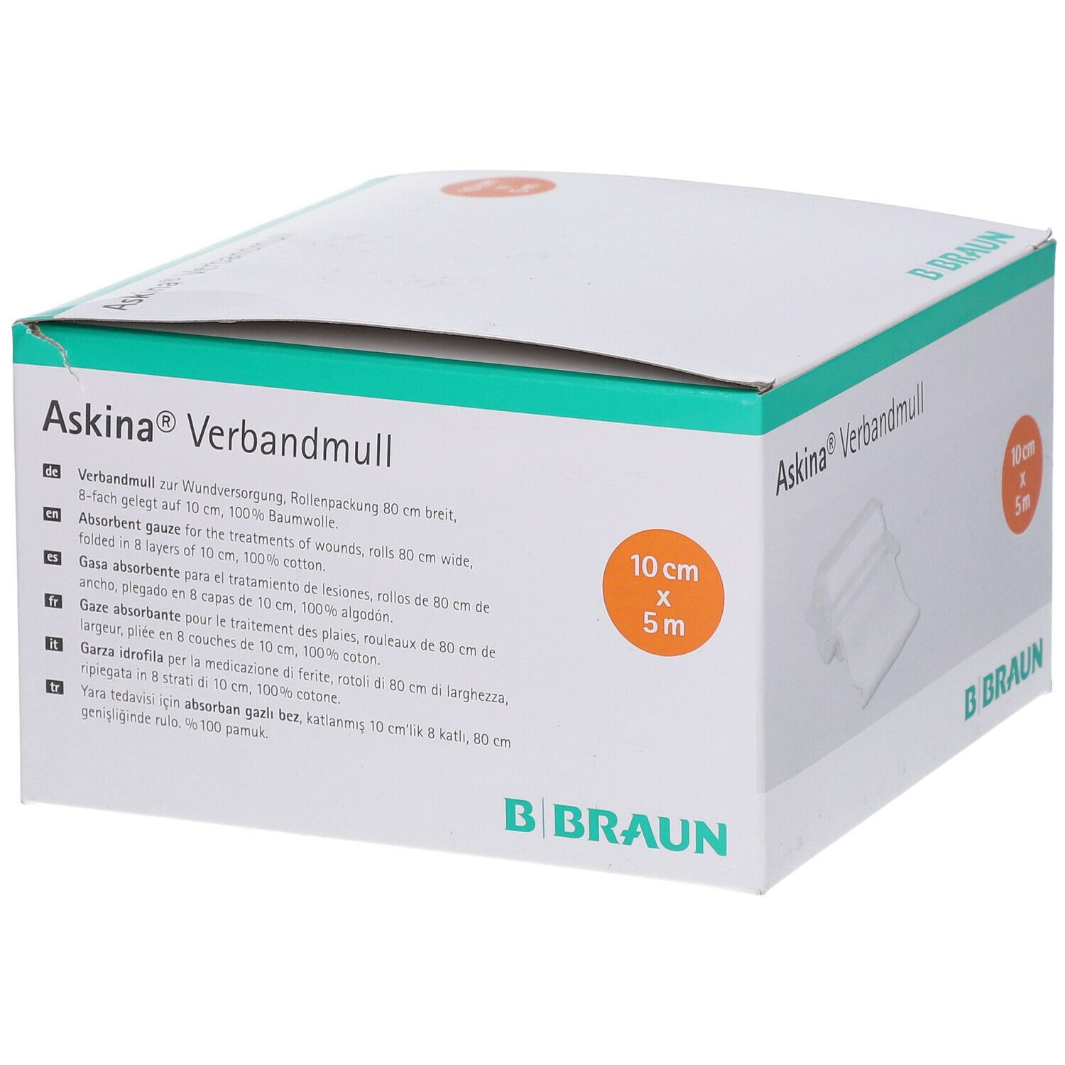 Askina Verbandmull 80 cmx5 m 8f.auf 10cm gel.Rolle