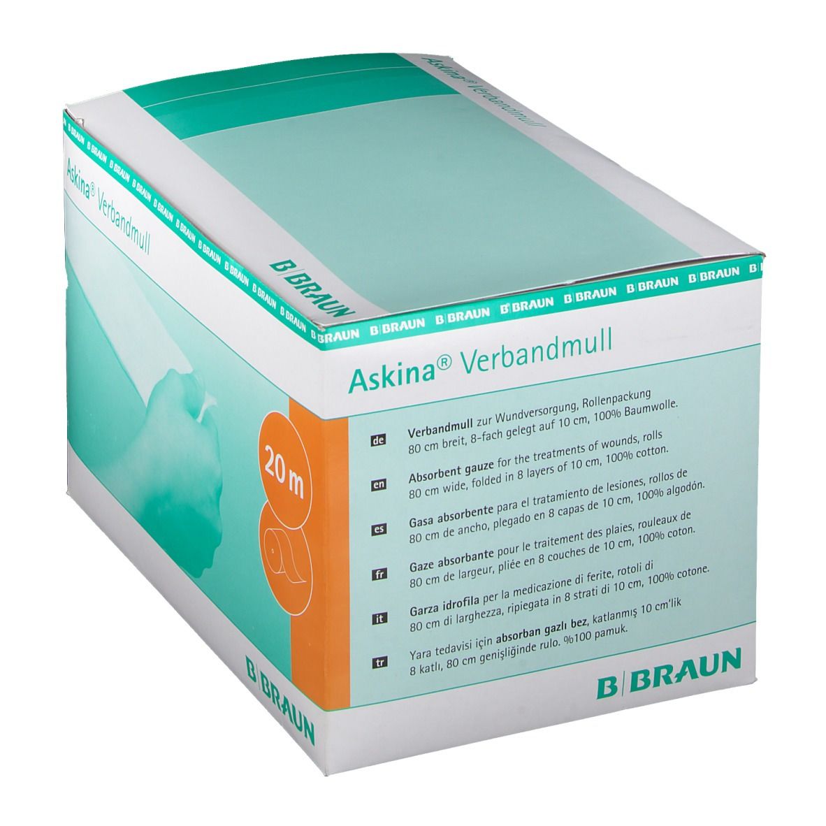 Askina Verbandmull 80 cmx20 m 8f.gel.auf 10cm Rol.