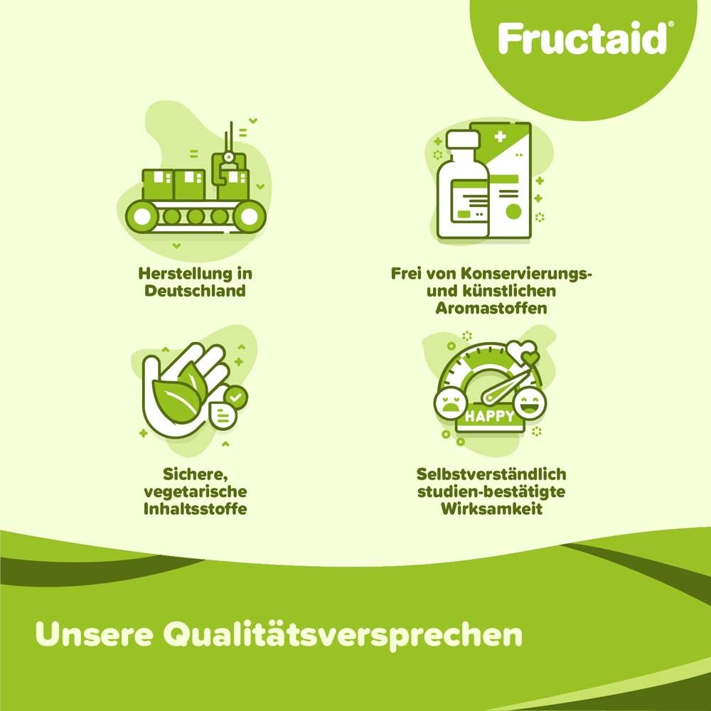 Infografik mit Symbolen. Herstellung in Deutschland. Sicher, vegetarische Inhaltsstoffe. Studien-bestätigte Wirksamkeit.