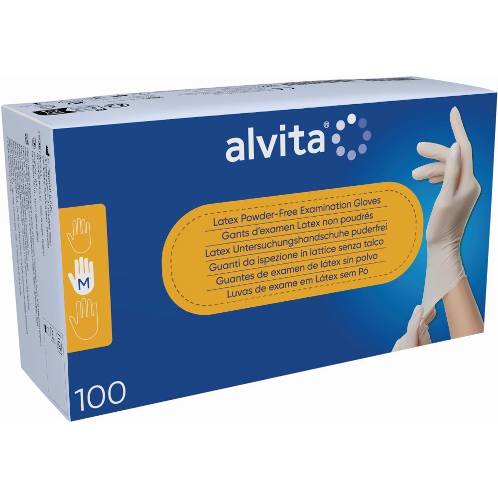 Alvita Latex Unt.Handschuhe unsteril puderfrei M 100 St Handschuhe