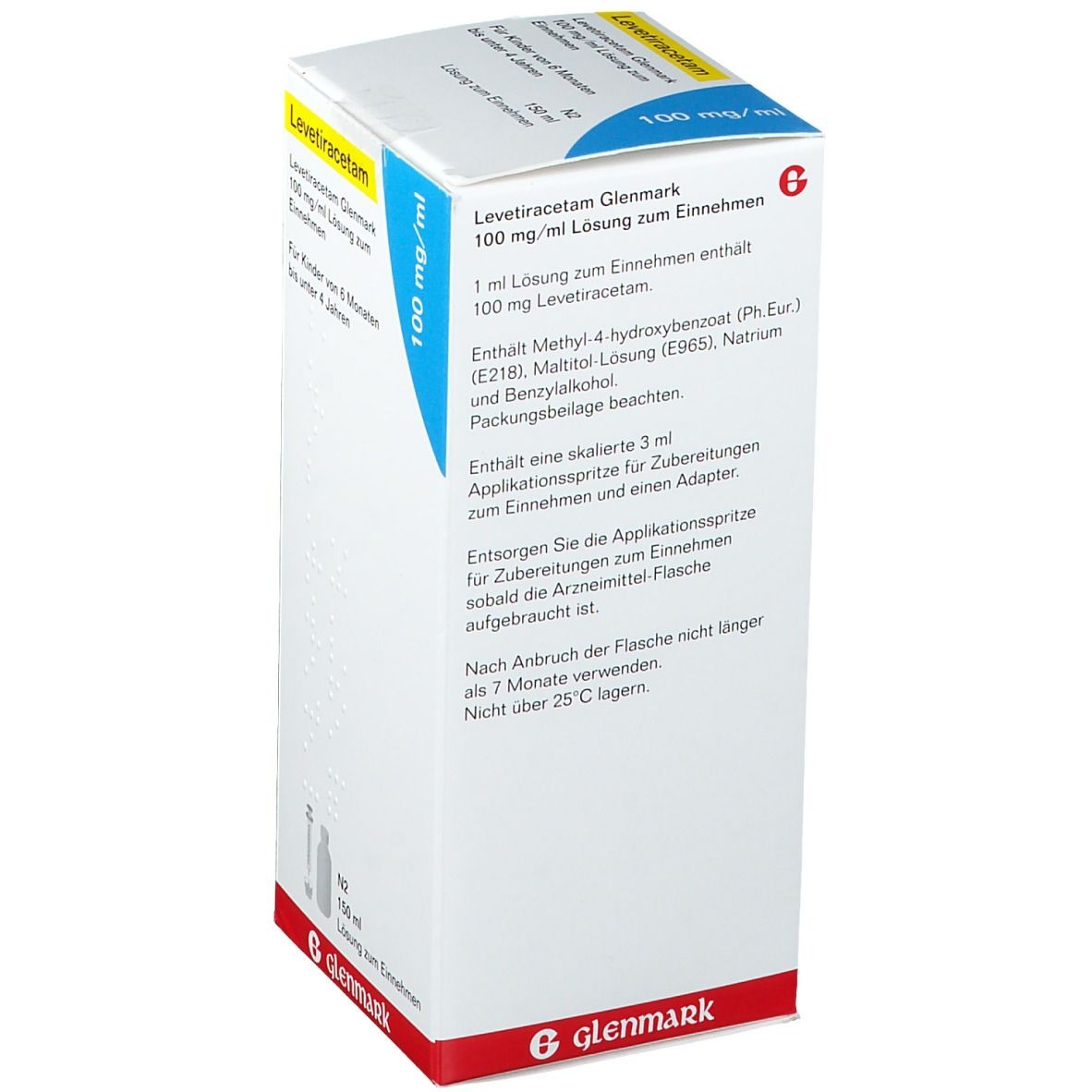 Levetiracetam Glenmark 100 mg/ml LSE 1ml Dos.Spr. 150 ml Lösung zum Einnehmen