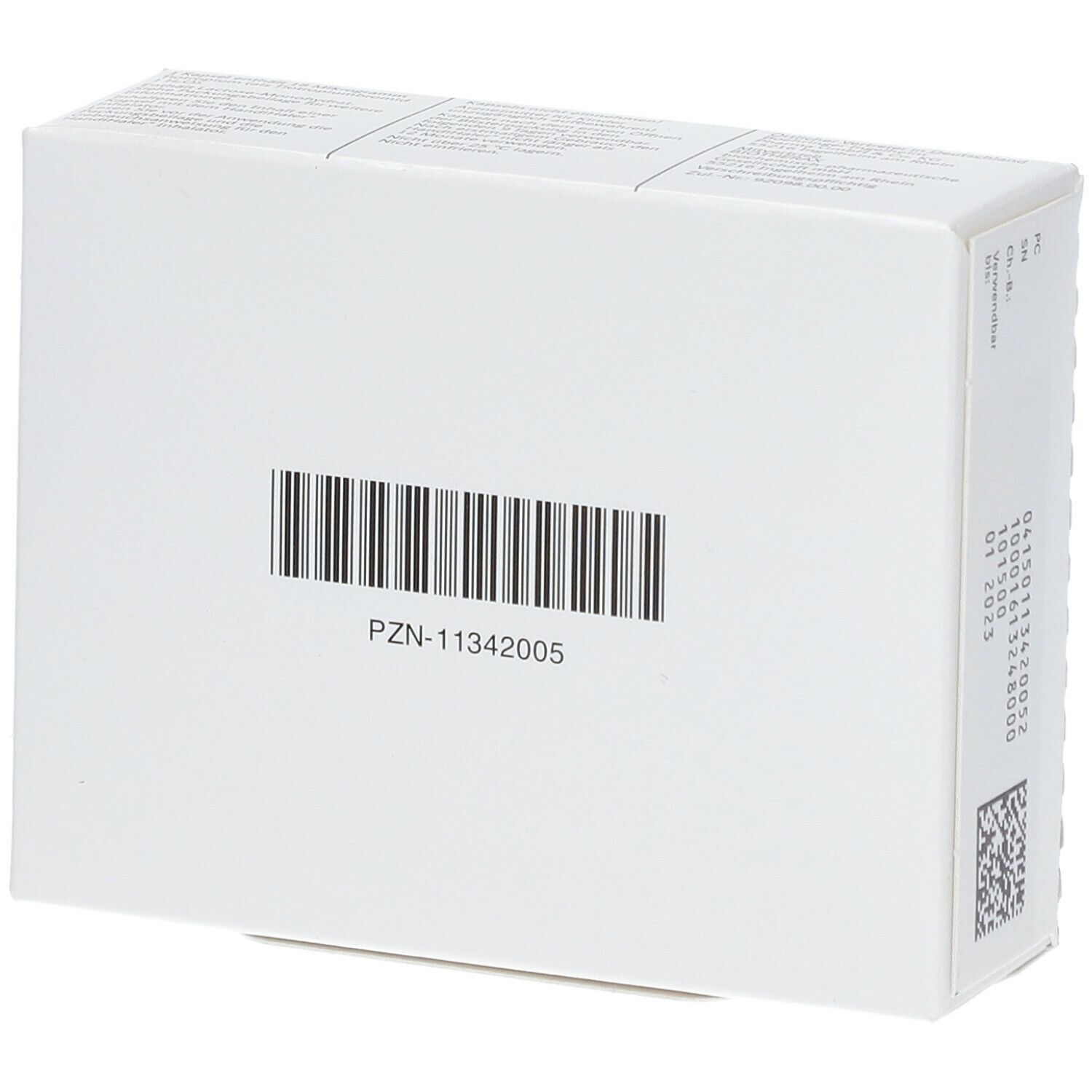Rückseite der Srivasso®-Verpackung. Weiße Schachtel mit Barcode und PZN-11342005. Enthält Informationen und Codes.