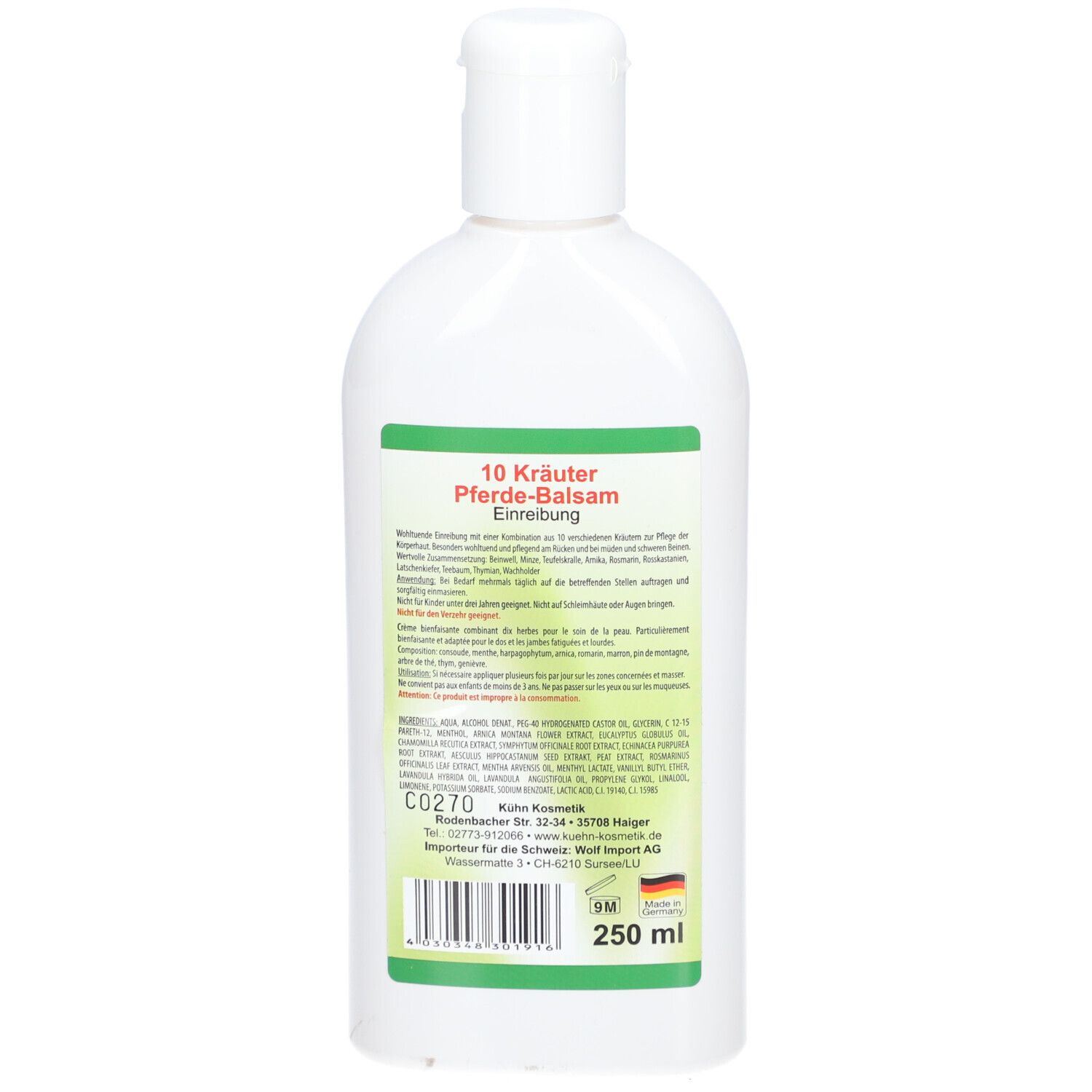 10 Kräuter Pferdebalsam Einreibung intensiv 250 ml Balsam