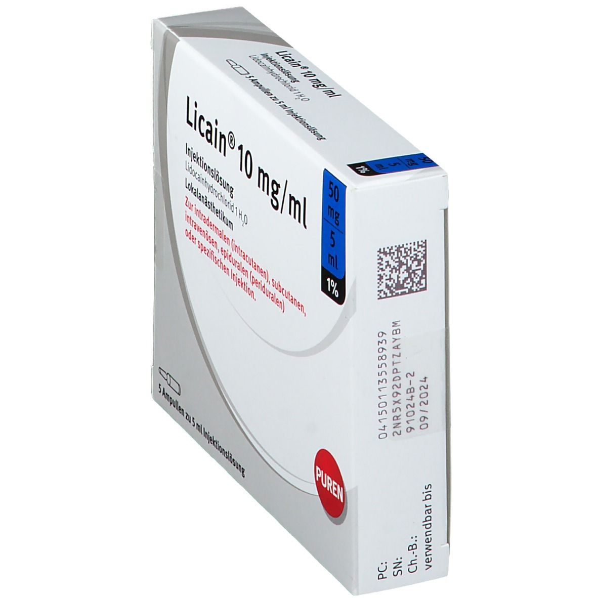 Licain 1% 10 mg/ml Inj.Lsg.50mg/5ml Glasamp. 5x5 ml Injektionslösung