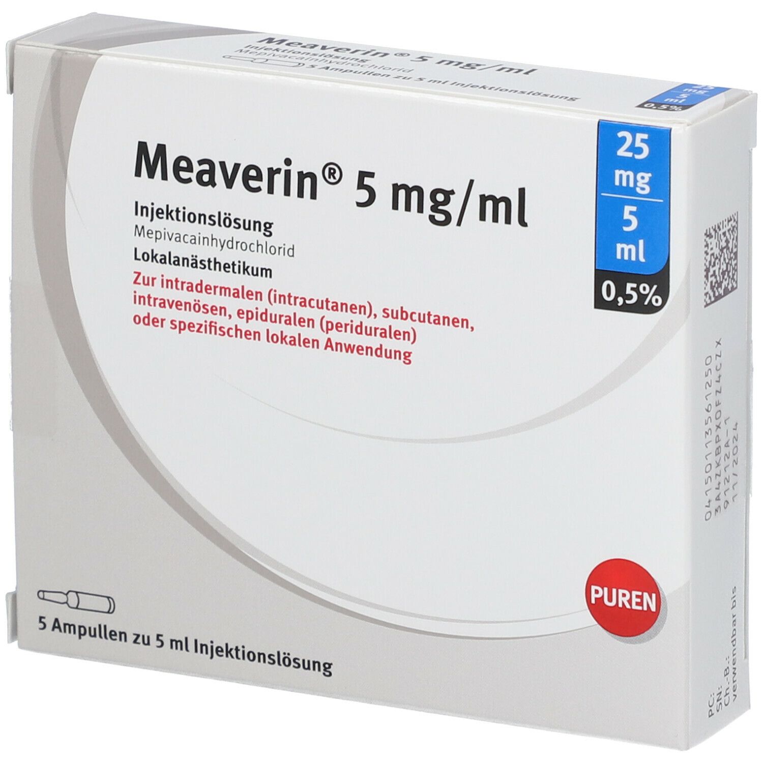 Meaverin 0,5% 5 mg/ml Inj.-Lsg.25 mg/5 ml Glasamp. 5x5 Injektionslösung