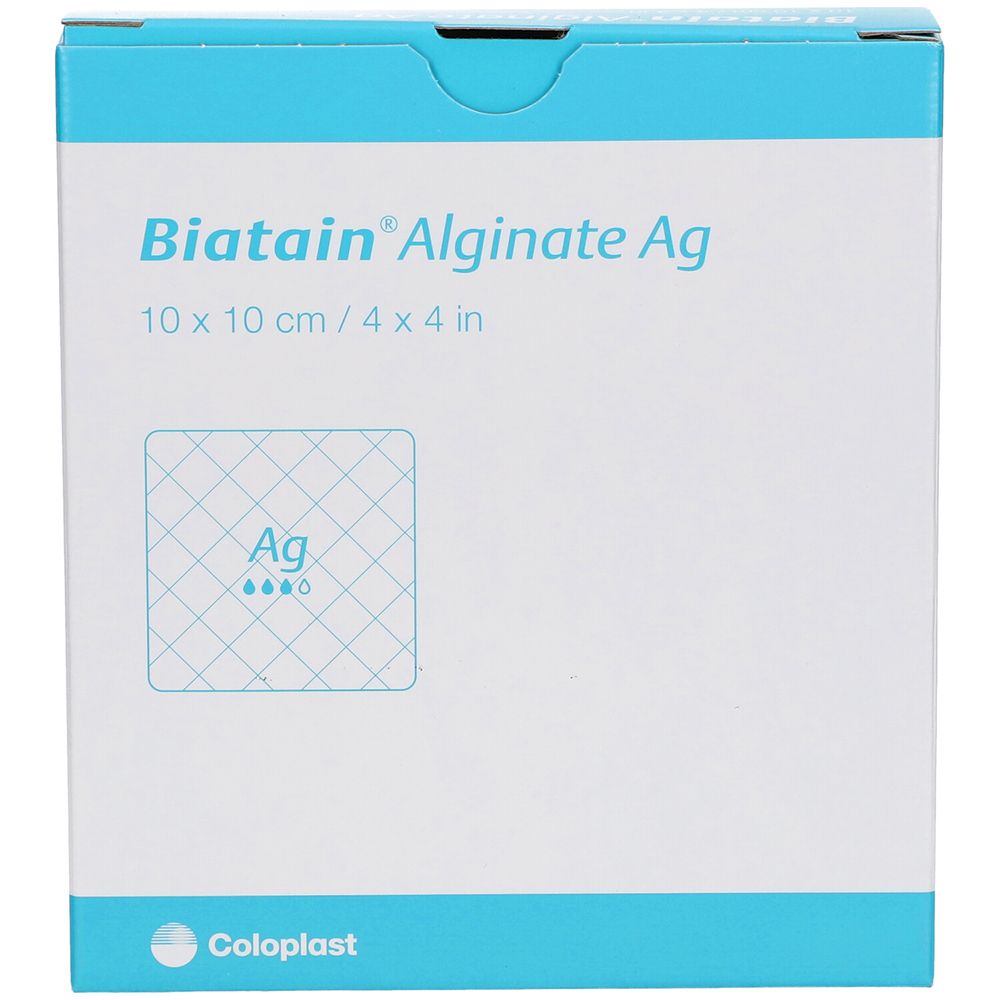 Biatain Alginate Ag Kompressen 10x10 cm mit Silber 10 St Verband