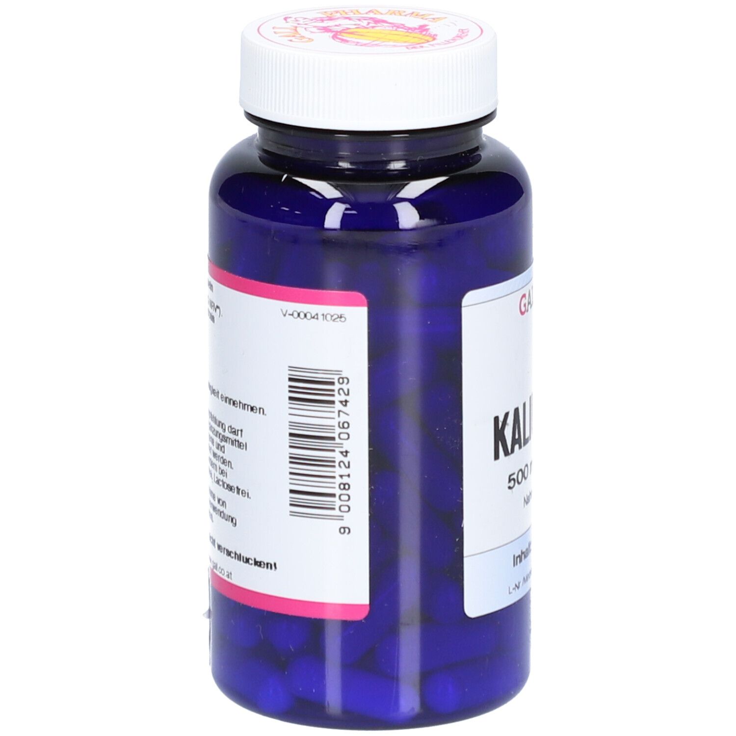 Blaue Flasche mit Kapseln. Aufschrift: Kaliumorotat 500 mg. Hersteller: GPH Kapseln.