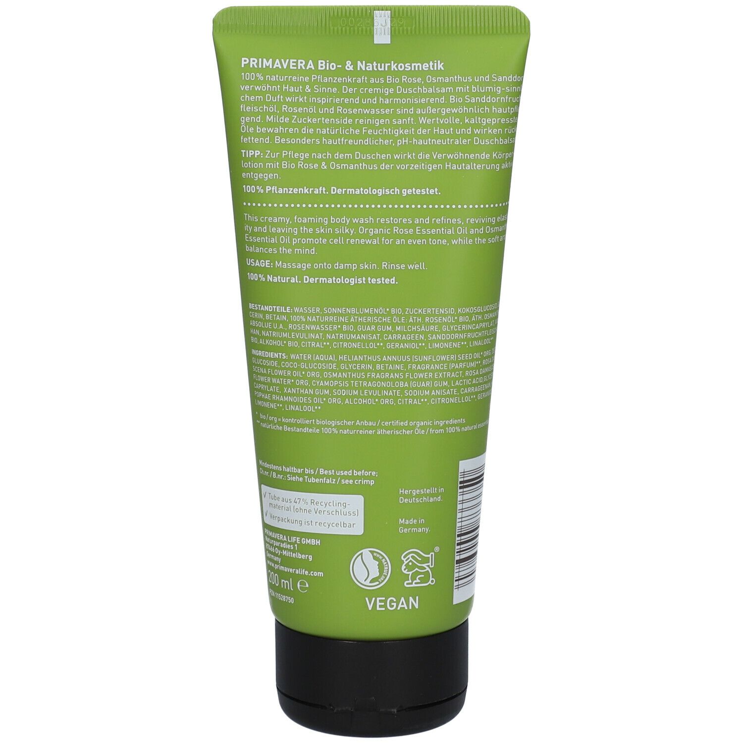 PRIMAVERA® Verwöhnender Duschbalsam Rose-Osmanthus