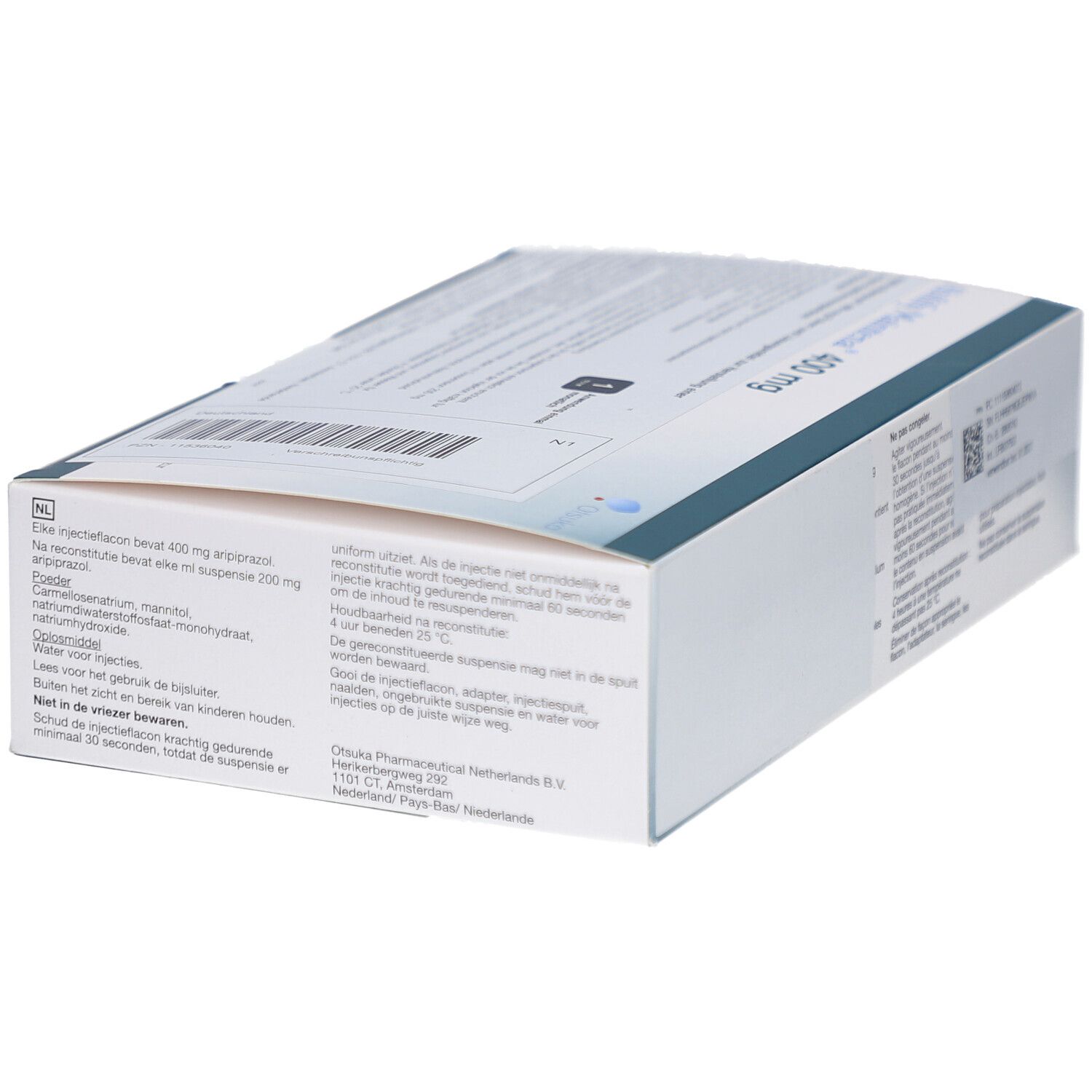 Schachtel ABILIFY Maintena 400, schräg. Text auf der Verpackung. Enthält Informationen zur Anwendung und Zusammensetzung.