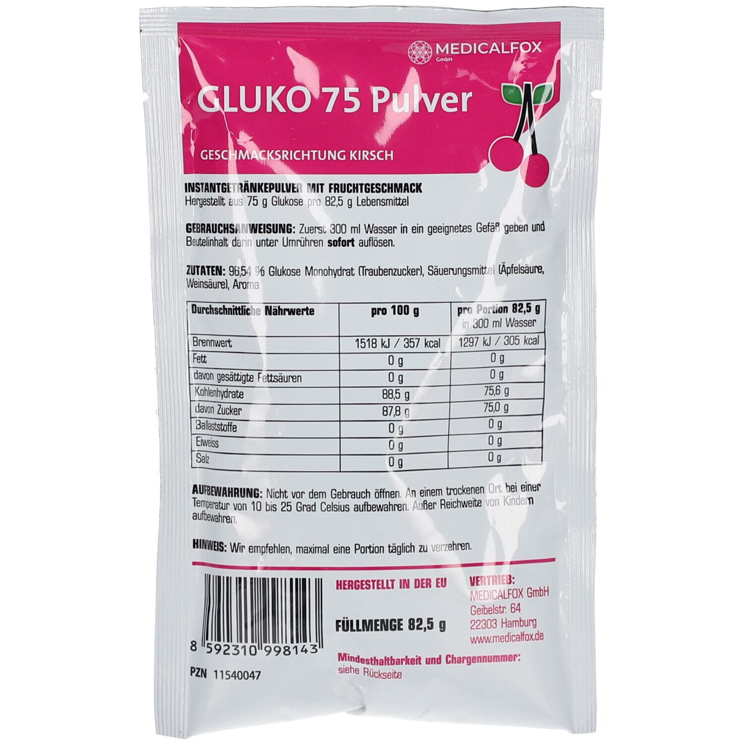 Glukose 75 g Kirsch Plv.z.Her.e.Lsg.z.Einnehmen Pulver zur Herstellung einer Lösung zum Einnehmen
