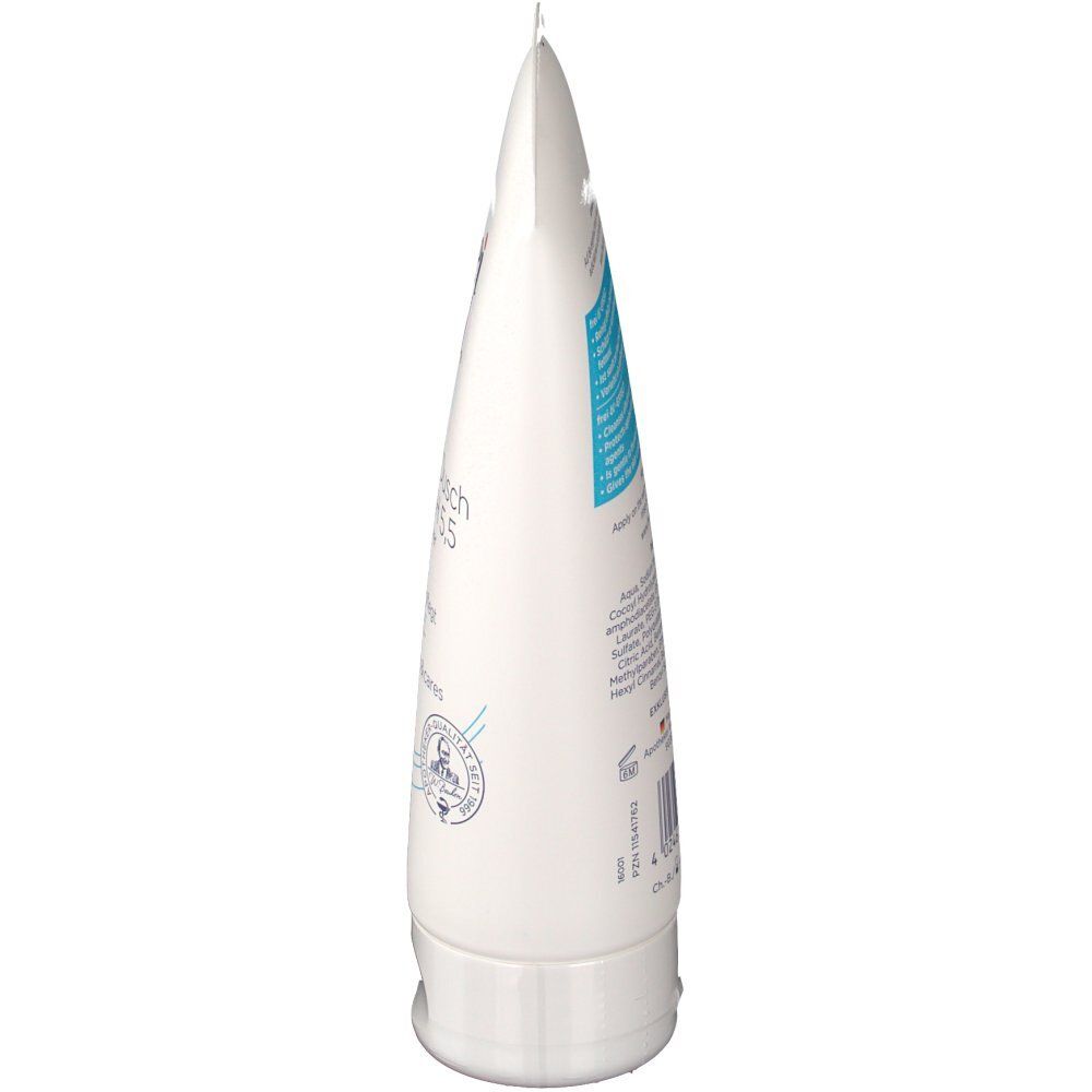 Weiße Tube, Seitenansicht. Produktname teilweise sichtbar. Qualitätslogo und Text. 