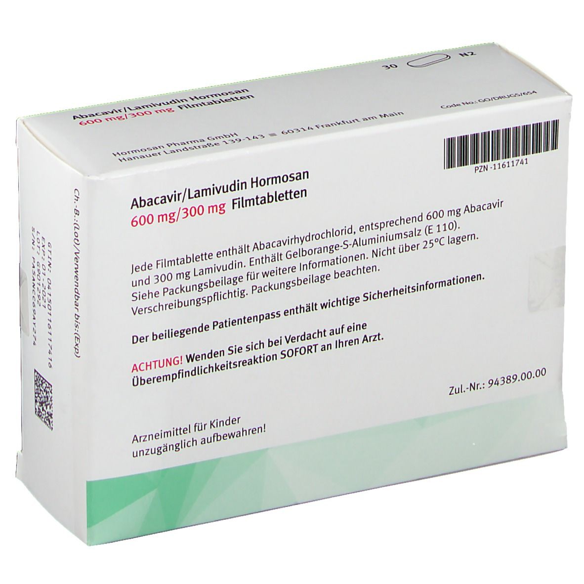 Abacavir/Lamivudin Hormosan 600 mg/300 mg