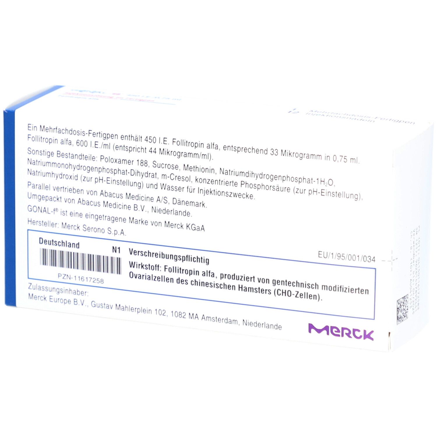 Rückseite der Produktverpackung. Enthält Informationen zu Inhaltsstoffen und Hersteller.