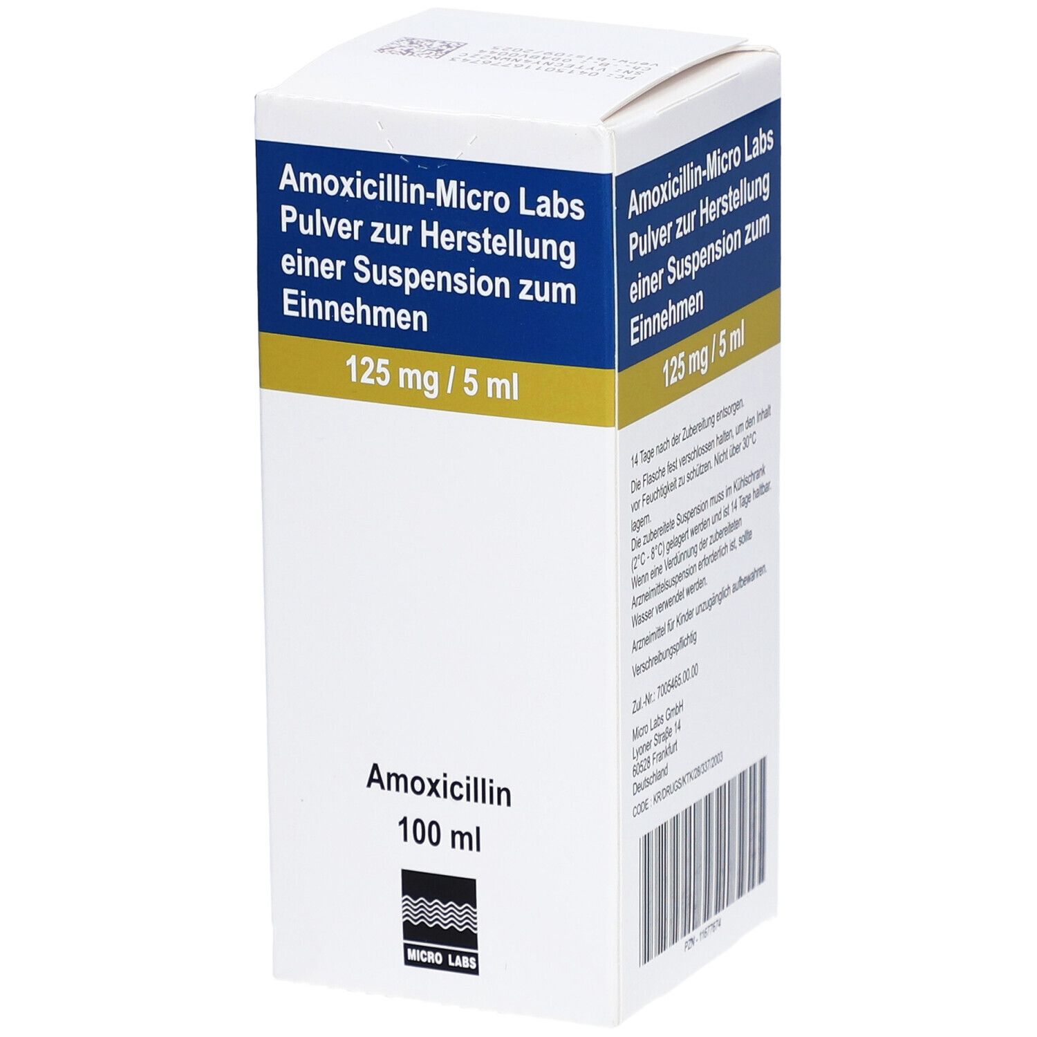 Amoxicillin Micro Labs 125 mg/5 ml Plv.Sus.-Herst. 100 Pulver zur Herstellung einer Susp. zum Einnehmen