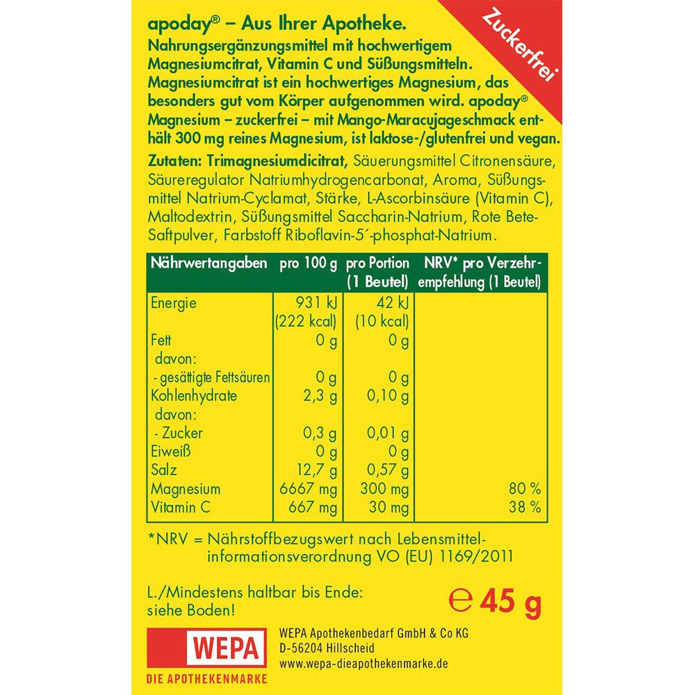 apoday® Magnesium Mango-Maracuja zuckerfrei