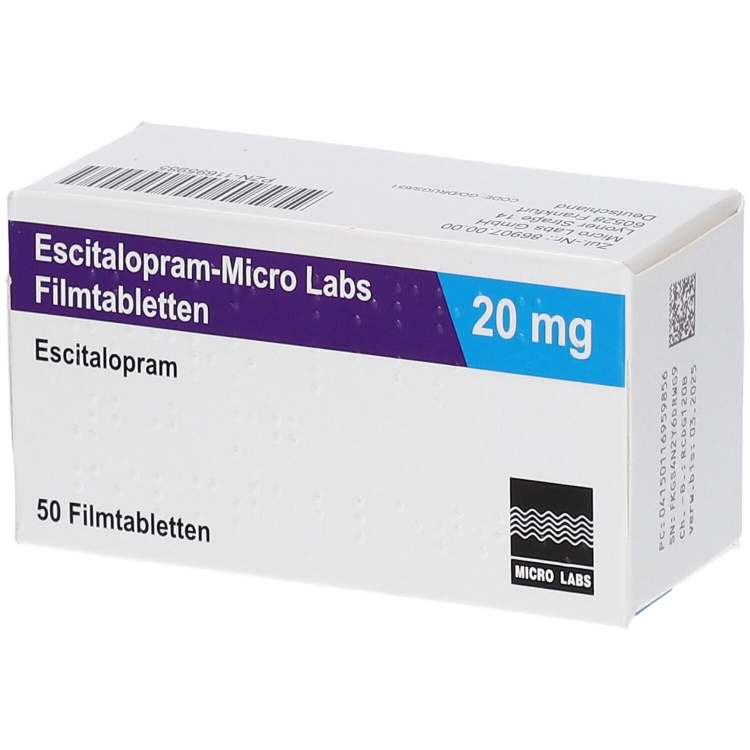 Escitalopram Micro Labs 20 mg Filmtabletten 50 St