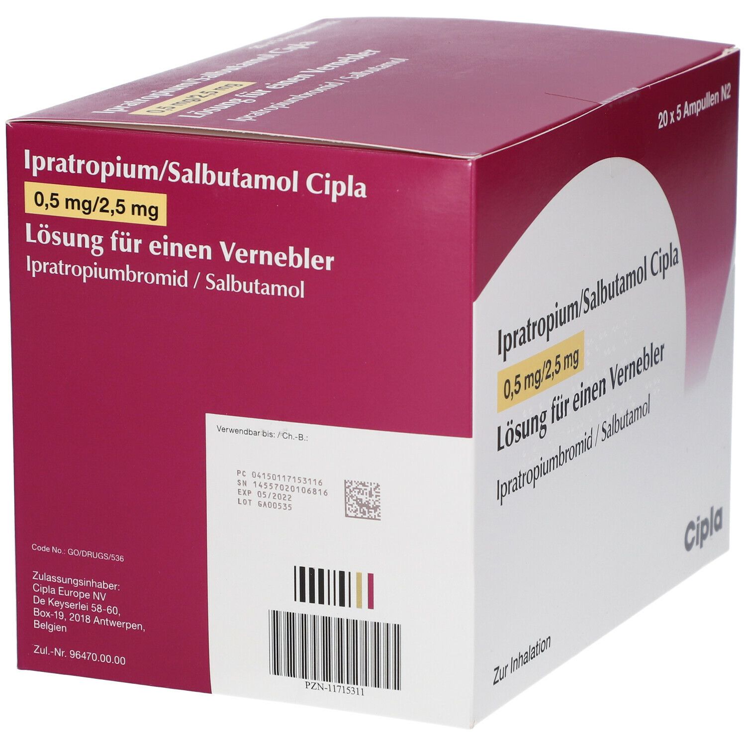 IPRATROPIUM/Salbutamol Cipla 0,5mg/2,5mg L.f.Vern. 100 St Lösung für einen Vernebler