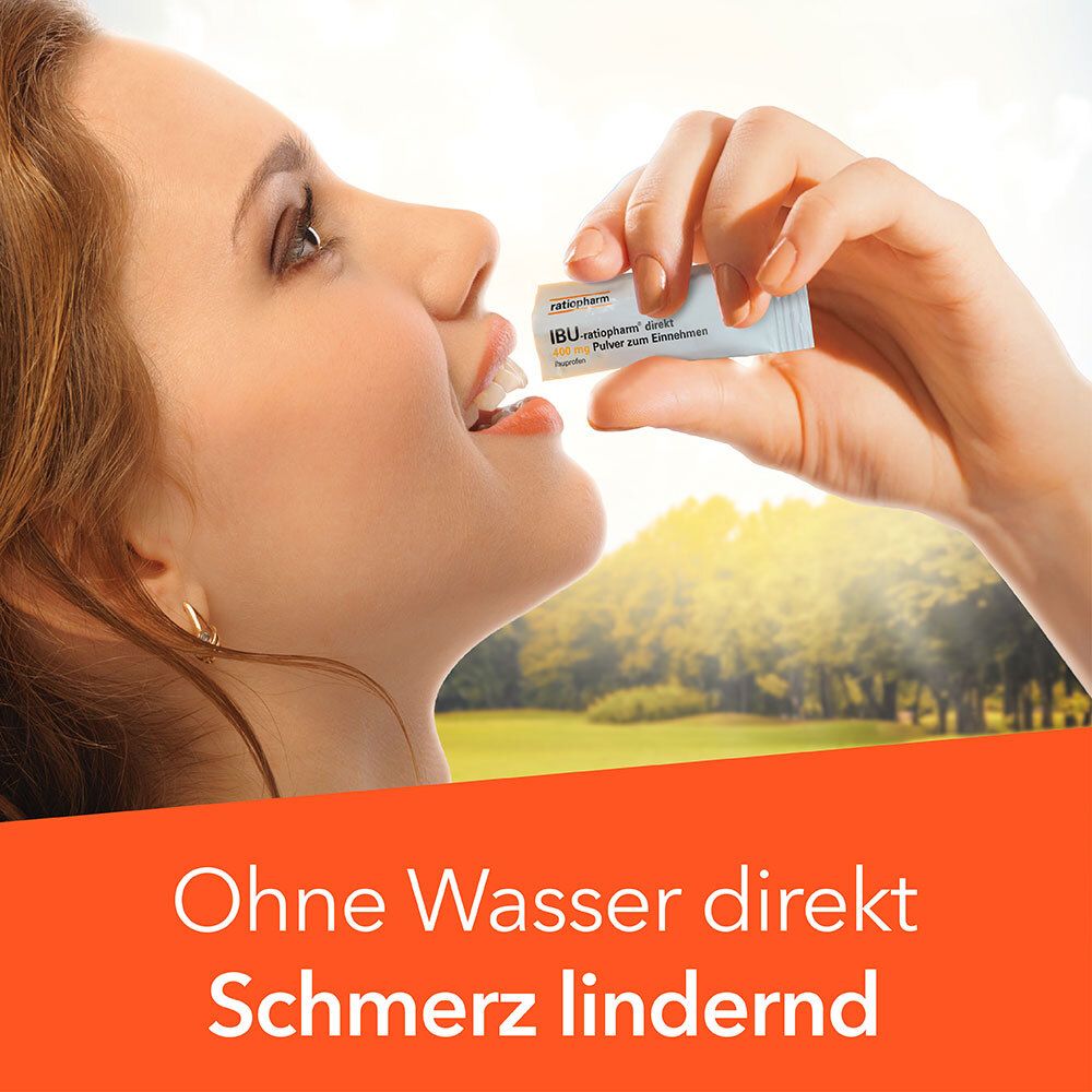 IBU-ratiopharm® direkt 400 mg Pulver zum Einnehmen: Schmerzmittel für die Einnahme ohne Wasser, zur Linderung vielfältiger Schmerzarten, von Fieber und Entzündungen
