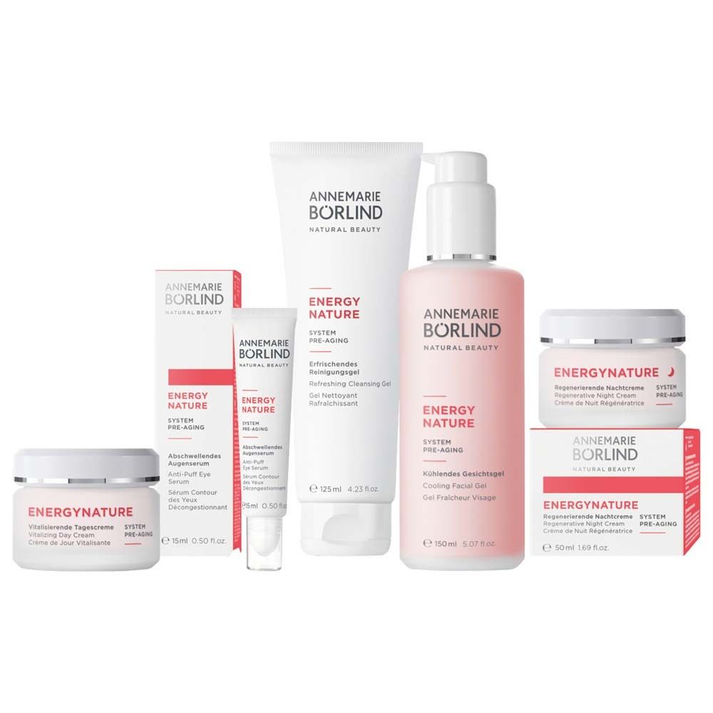 Divers produits ANNEMARIE BÖRLIND. Crèmes, gels, emballages. Blanc, rose, rouge.