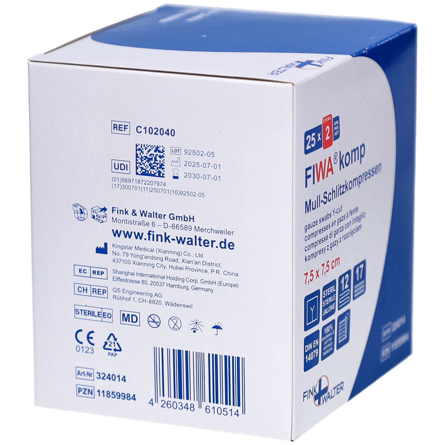 FIWA® komp Mull-Schlitzkompressen 7,5 x 7,5 cm steril