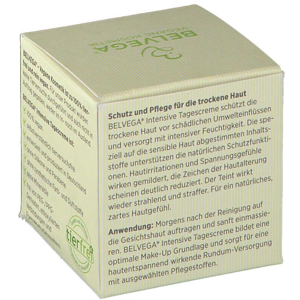 Verpackung. Text über Schutz und Pflege für trockene Haut. Anwendungshinweise. Siegel: tierfrei.