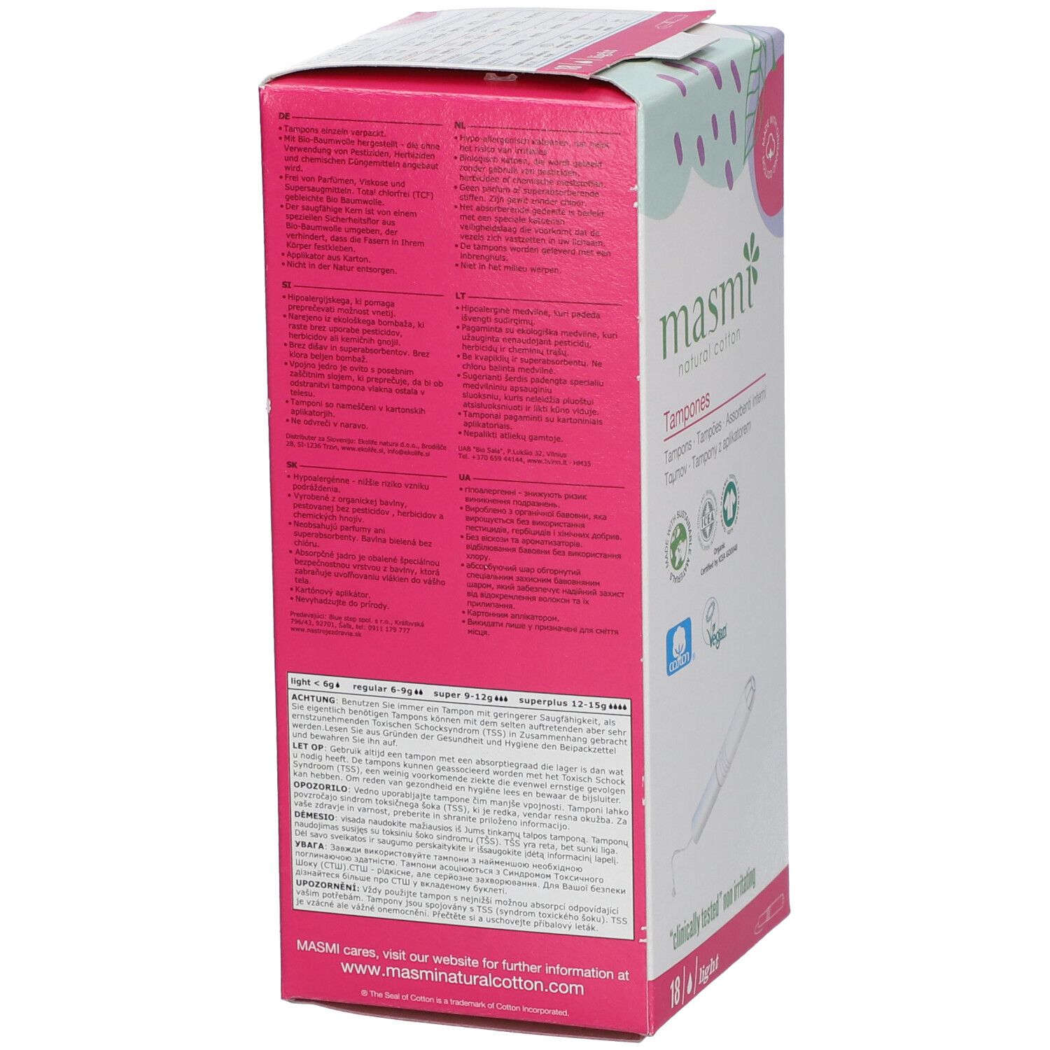 BIO Tampons light mini m.Applikator 100% BW Masmi 18 St Tampon