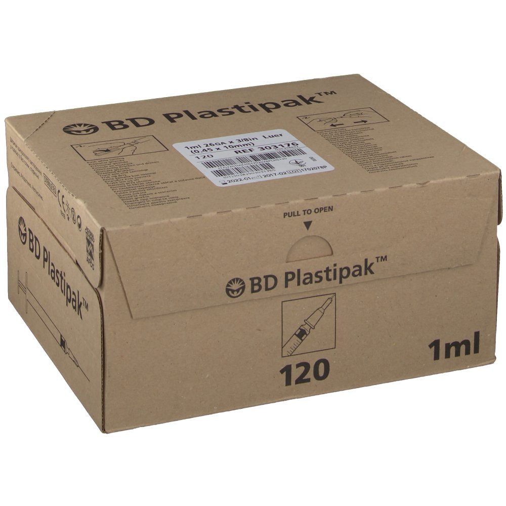 Plastipak Tuberkulinspritze 1 ml 26 G 3/8 mit Kanüle 120X1 ml Spritzen