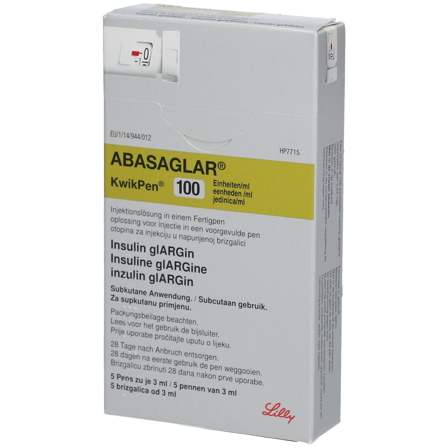 ABASAGLAR KwikPen 100: Fertigpen mit Injektionslösung, 5 Pens à 3 ml.