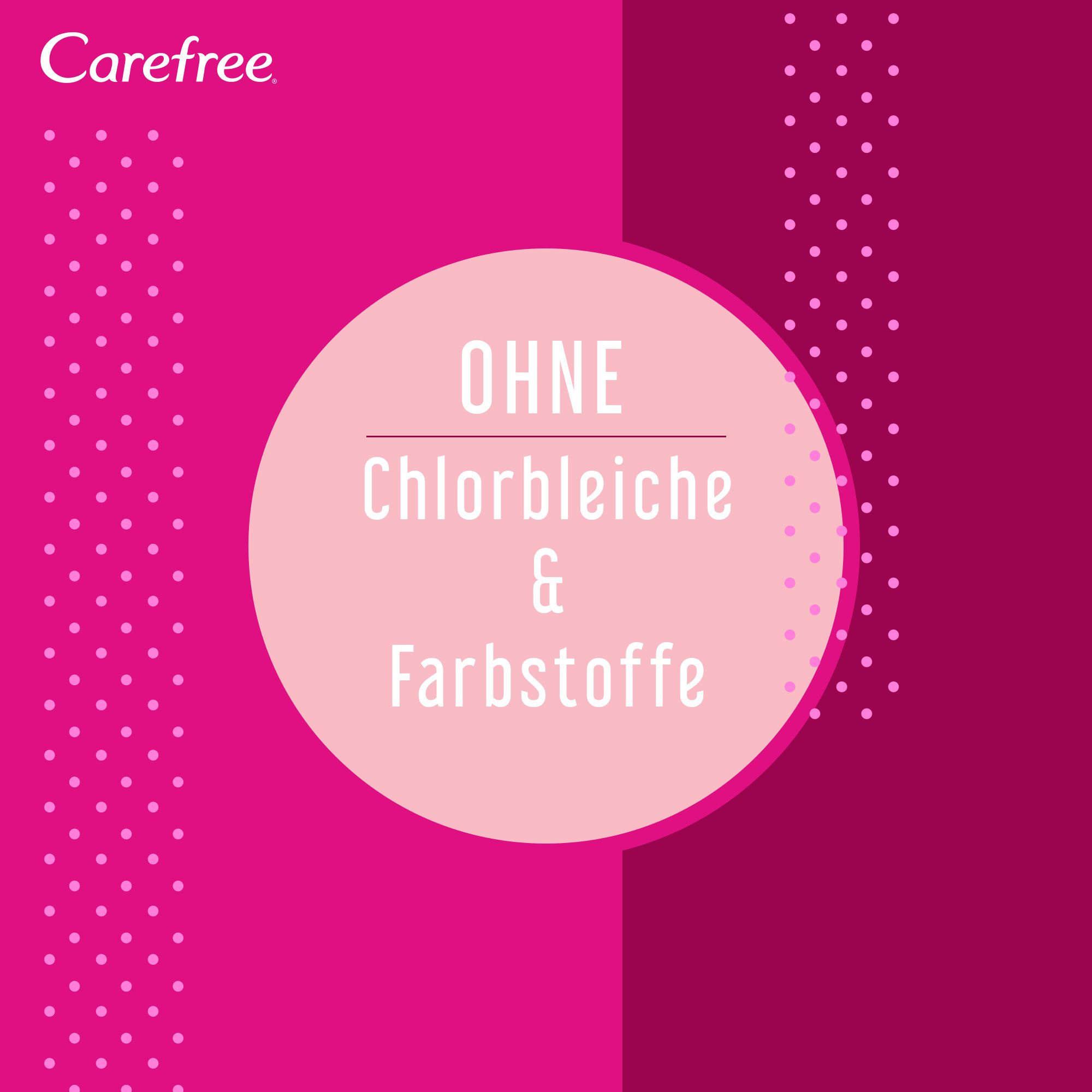 Kreisförmige Grafik mit Text: OHNE Chlorbleiche & Farbstoffe.