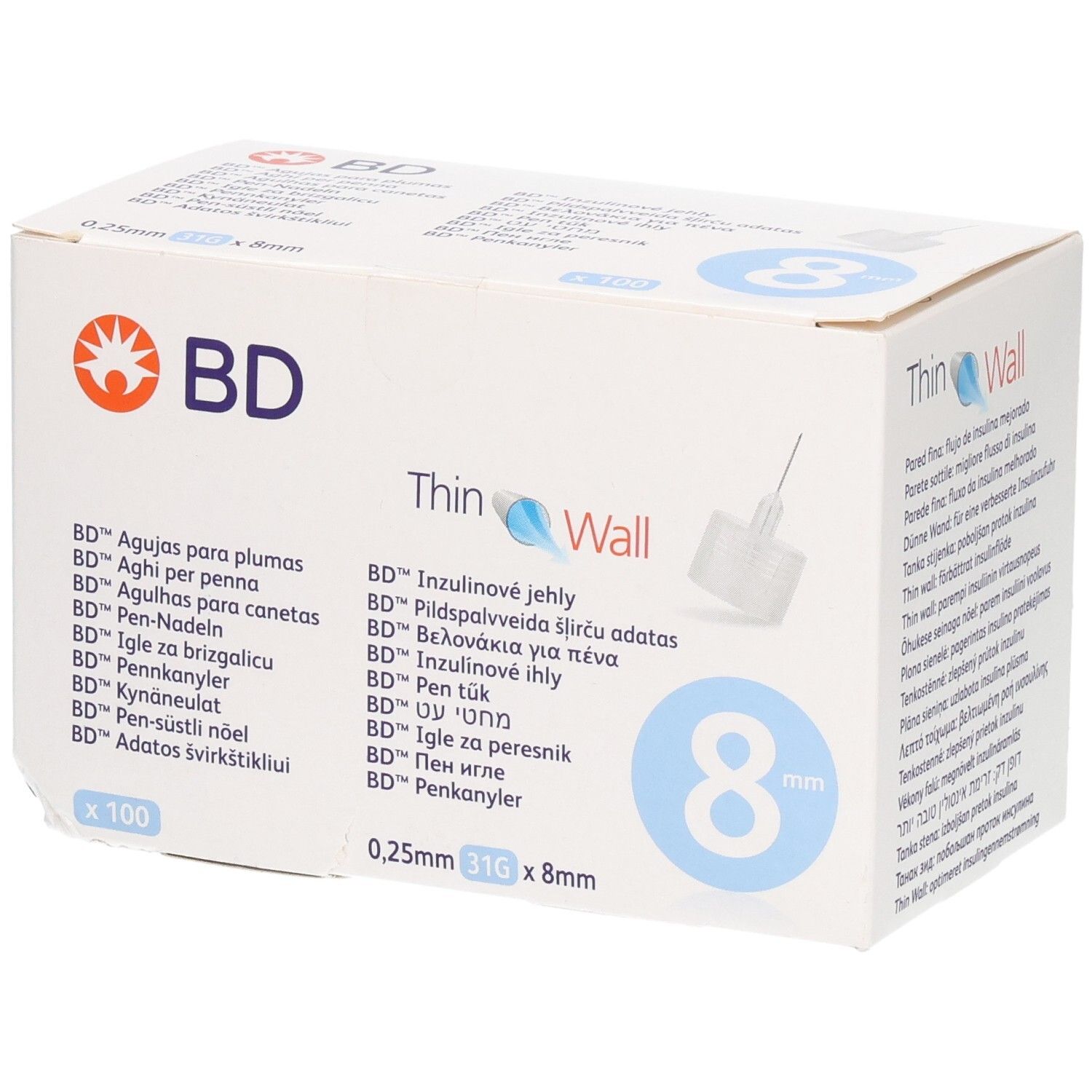 BD Thin Wall Pen-Nadeln 0,25 31 Gx8 mm 100 St Kanüle