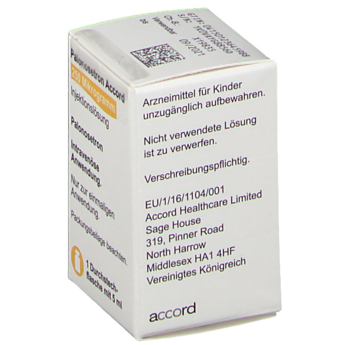 Palonosetron Accord 250 µg/5 ml Injektionslsg. 1 St Injektionslösung