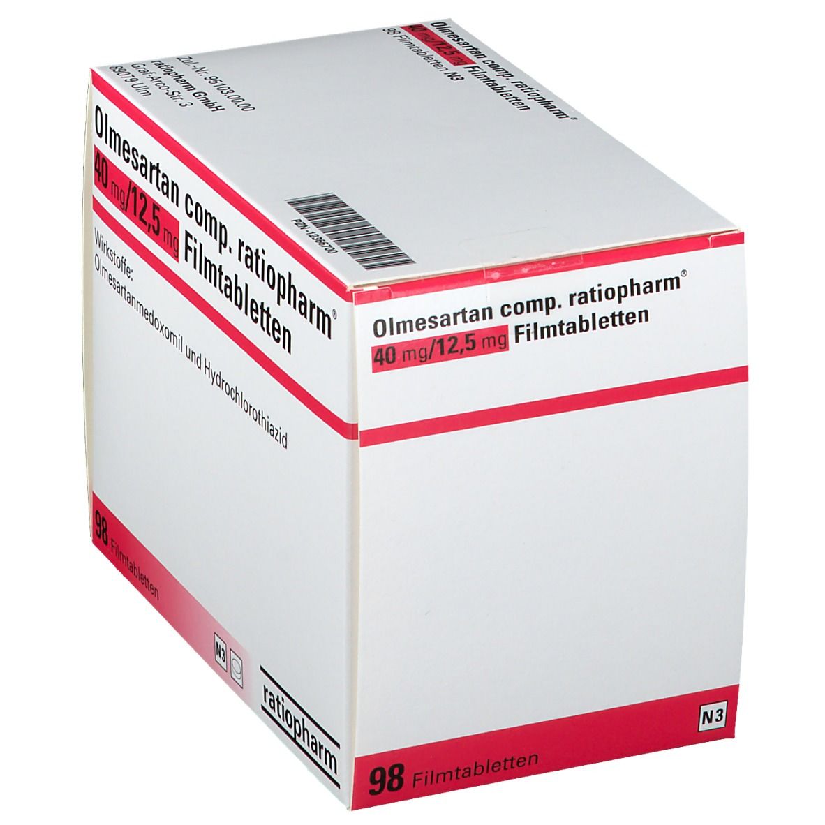 Olmesartan comp.ratiopharm 40/12,5 mg Filmtabl. 98 St Filmtabletten