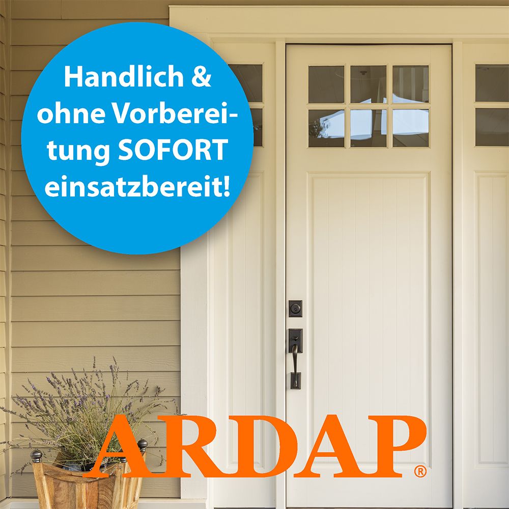 ARDAP® Logo. Text: Handlich & ohne Vorbereitung SOFORT einsatzbereit!