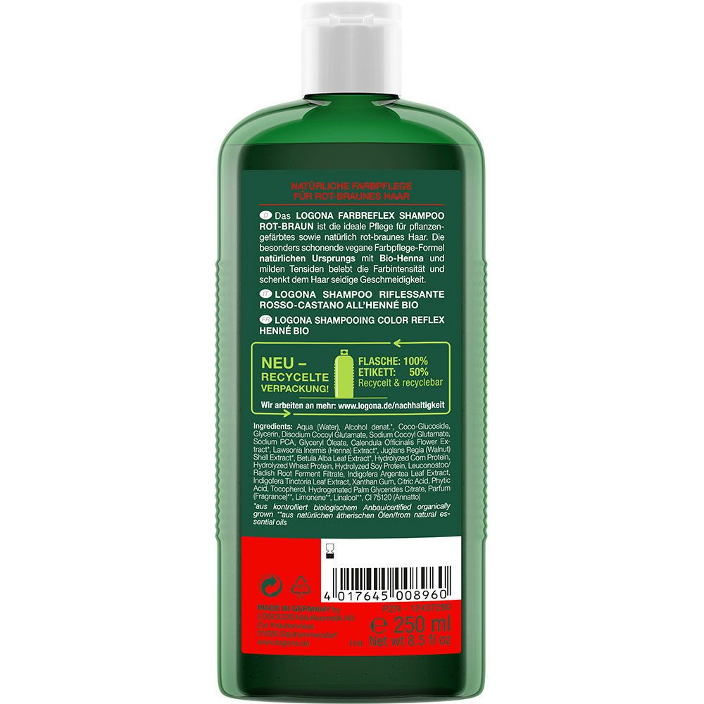 LOGONA FARBREFLEX SHAMPOO ROT-BRAUN BIO-HENNA 250 ml - SHOP APOTHEKE | Haarshampoos