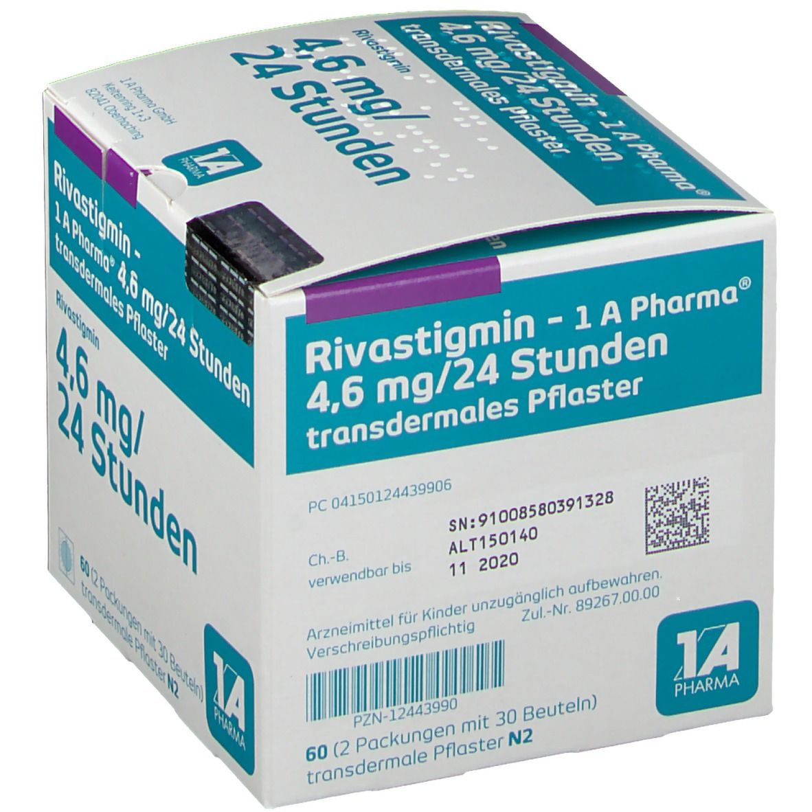 Rivastigmin-1A Pharma 4,6 mg/24 Std. transd.Pfl. 60 St Pflaster transdermal