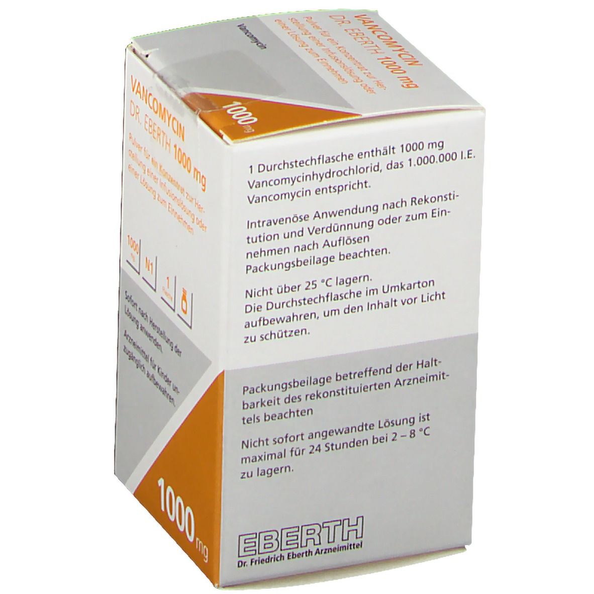 Vancomycin Dr.Eberth 1000mg P.z.H.e.Inf./L.z.Einn. 1 St Trockensubstanz ohne Lösungsmittel