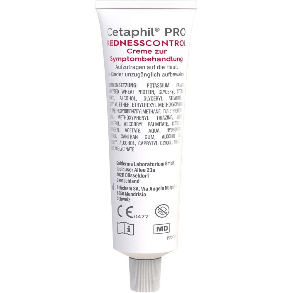 Weiße Tube Cetaphil Pro RednessControl Creme. Text: Creme zur Symptombehandlung. 30 ml.