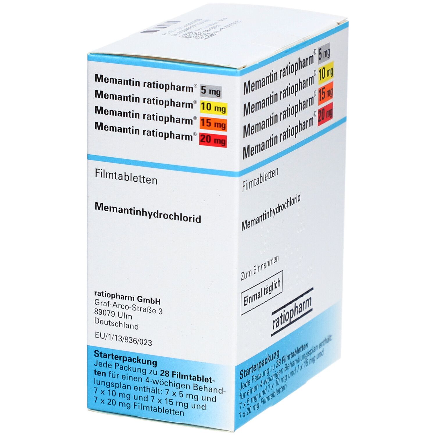 MEMANTIN-ratiopharm 5mg/10mg/15mg/20mg Filmtabl. 28 St Filmtabletten