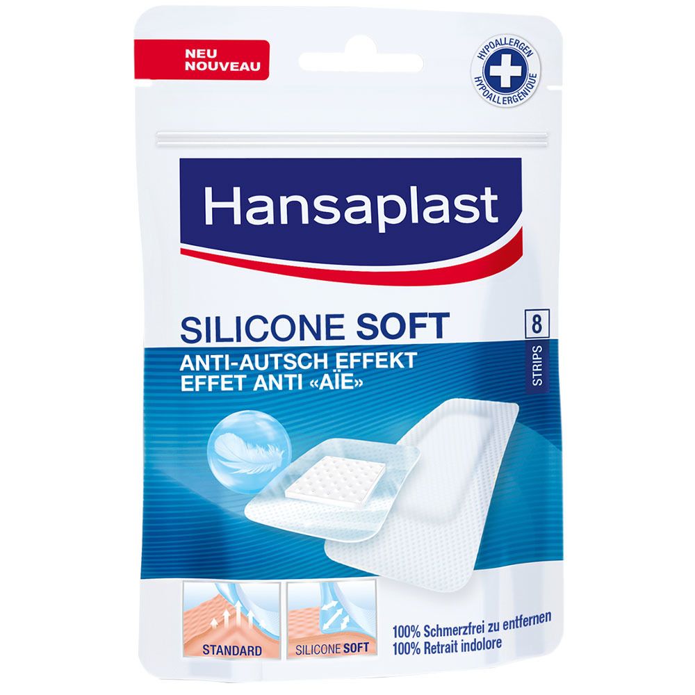 Hansaplast Silicone Soft Strips 30 x 72 mm & 39 x  39 mm